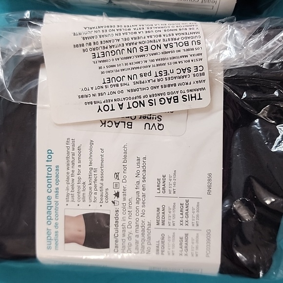 BNIB No Nonsense Black Super Opaque Control Top Tights Size Medium - Picture 4 of 5